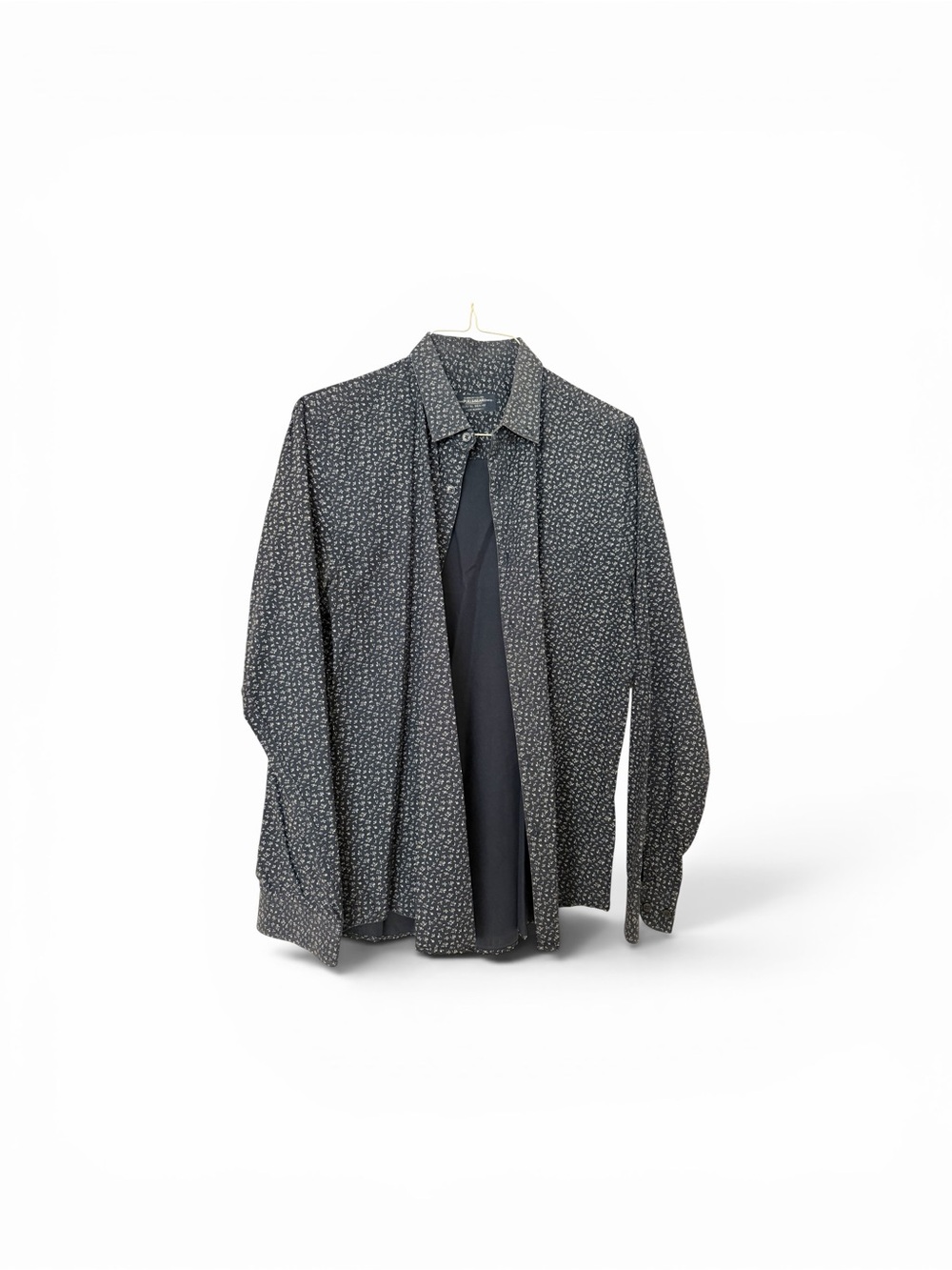 Pull&Bear Navy Micro-Print Casual Button-Down Shirt